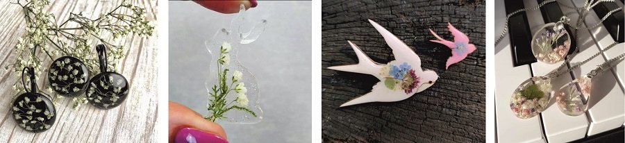 Украшения из смолы и сухих листьев, стеблей