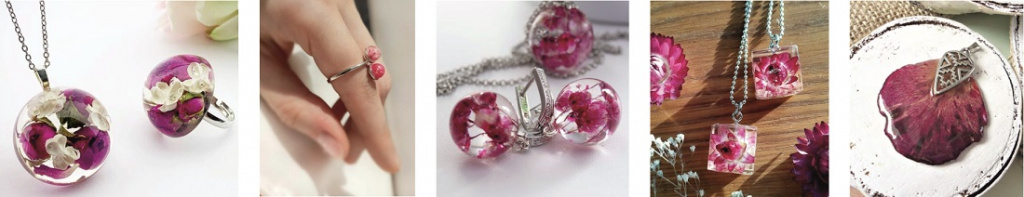 Украшения из сухих бутонов и лепестков и смолы