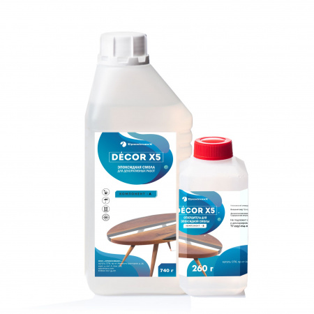 Смола эпоксидная для объемных заливок EpoximaxX DÉCOR X5 (прозрачная) с отвердителем, 1 кг