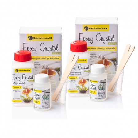 Набор смолы EpoximaxX Epoxy Crystal PLUS (прозрачная) с отвердителем, 124 г (комплект: 62 г + 62 г)