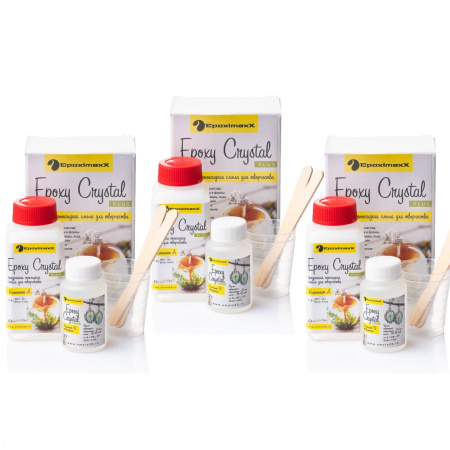 Набор смолы EpoximaxX Epoxy Crystal PLUS (прозрачная) с отвердителем, 186 г (комплект: 62 г + 62 г + 62 г)